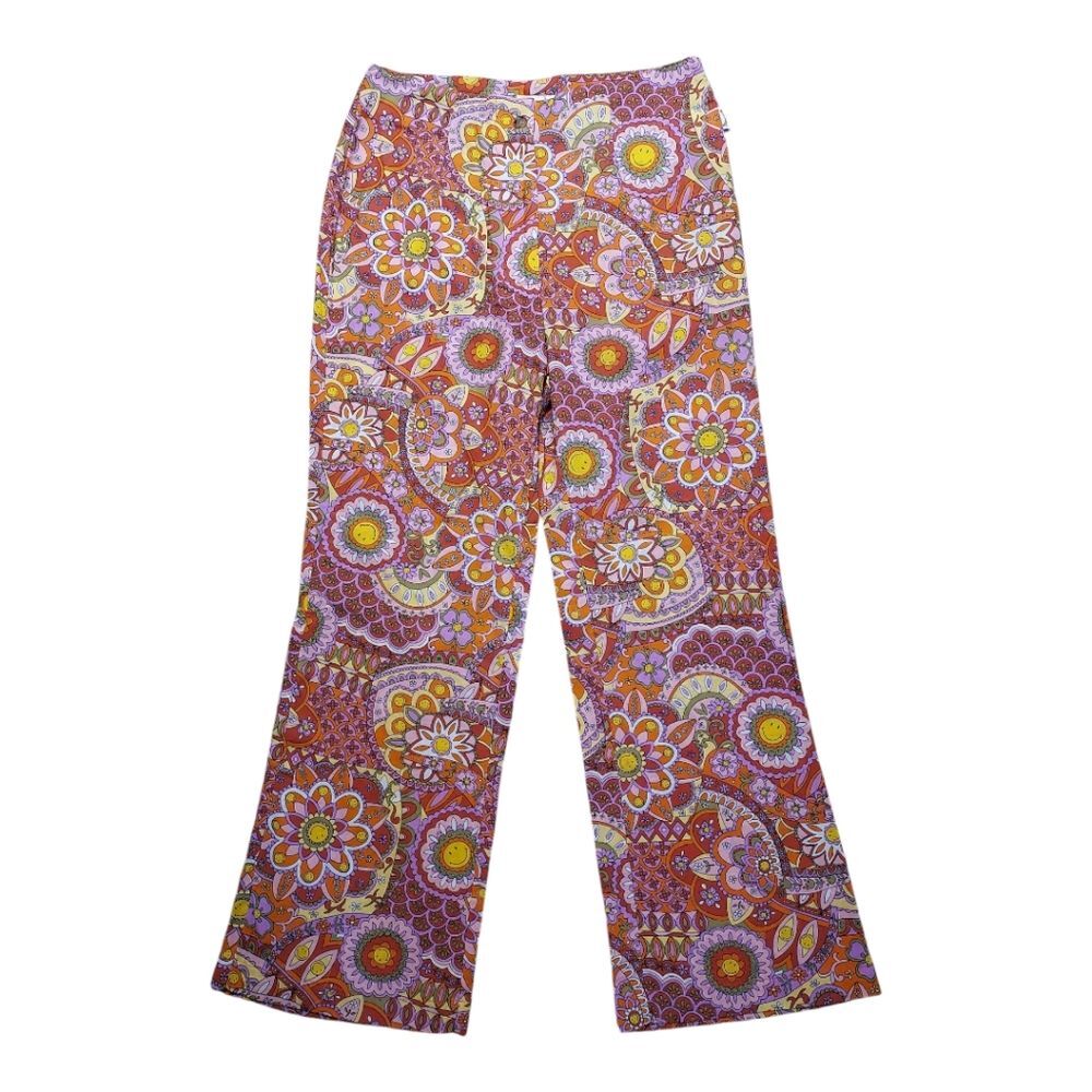 Billabong X Smiley Retro Festival Boho Floral Psychedelic Linen Blend Pants 27 - Picture 2 of 10